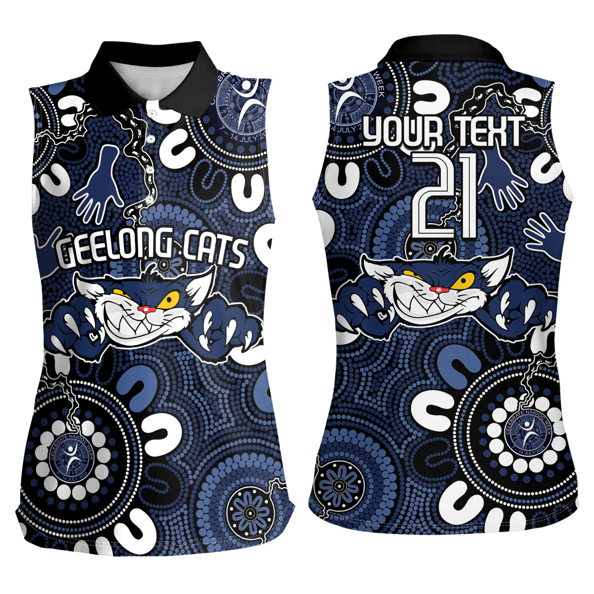 Custom Geelong Cats NAIDOC Week 2024 Women Sleeveless Polo Shirt Fire Burning Aboriginal Dots Art