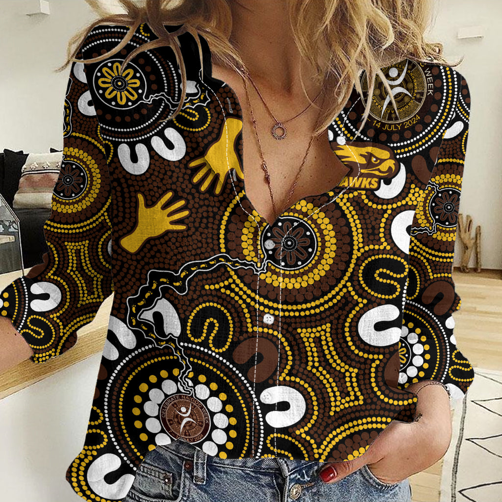 Custom Hawthorn NAIDOC Week 2024 Women Casual Shirt Fire Burning Aboriginal Dots Art