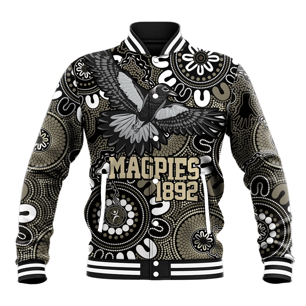 Custom Magpies NAIDOC Week 2024 Baseball Jacket Fire Burning Aboriginal Dots Art