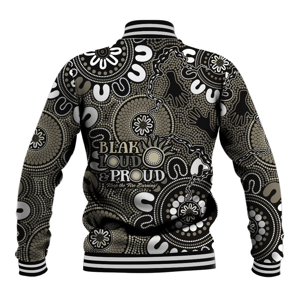 NAIDOC Week 2024 Fire Burning Baseball Jacket Aboriginal Dots Black Art