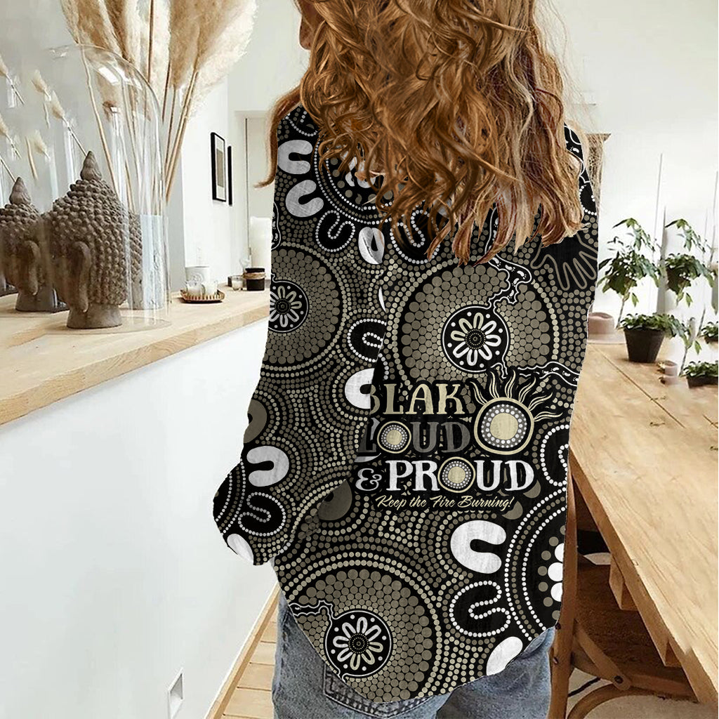 NAIDOC Week 2024 Fire Burning Women Casual Shirt Aboriginal Dots Black Art