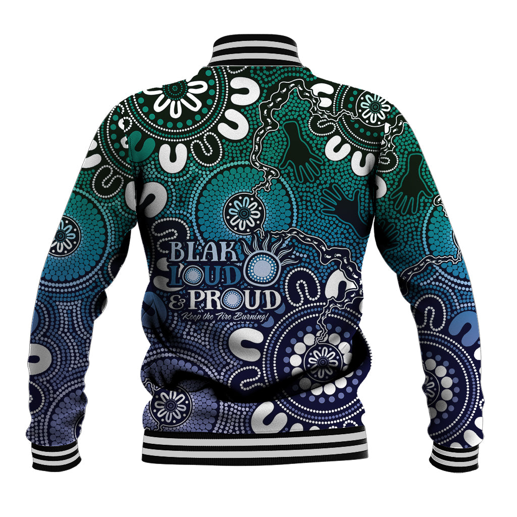 NAIDOC Week 2024 Fire Burning Baseball Jacket Aboriginal Dots Blue Art