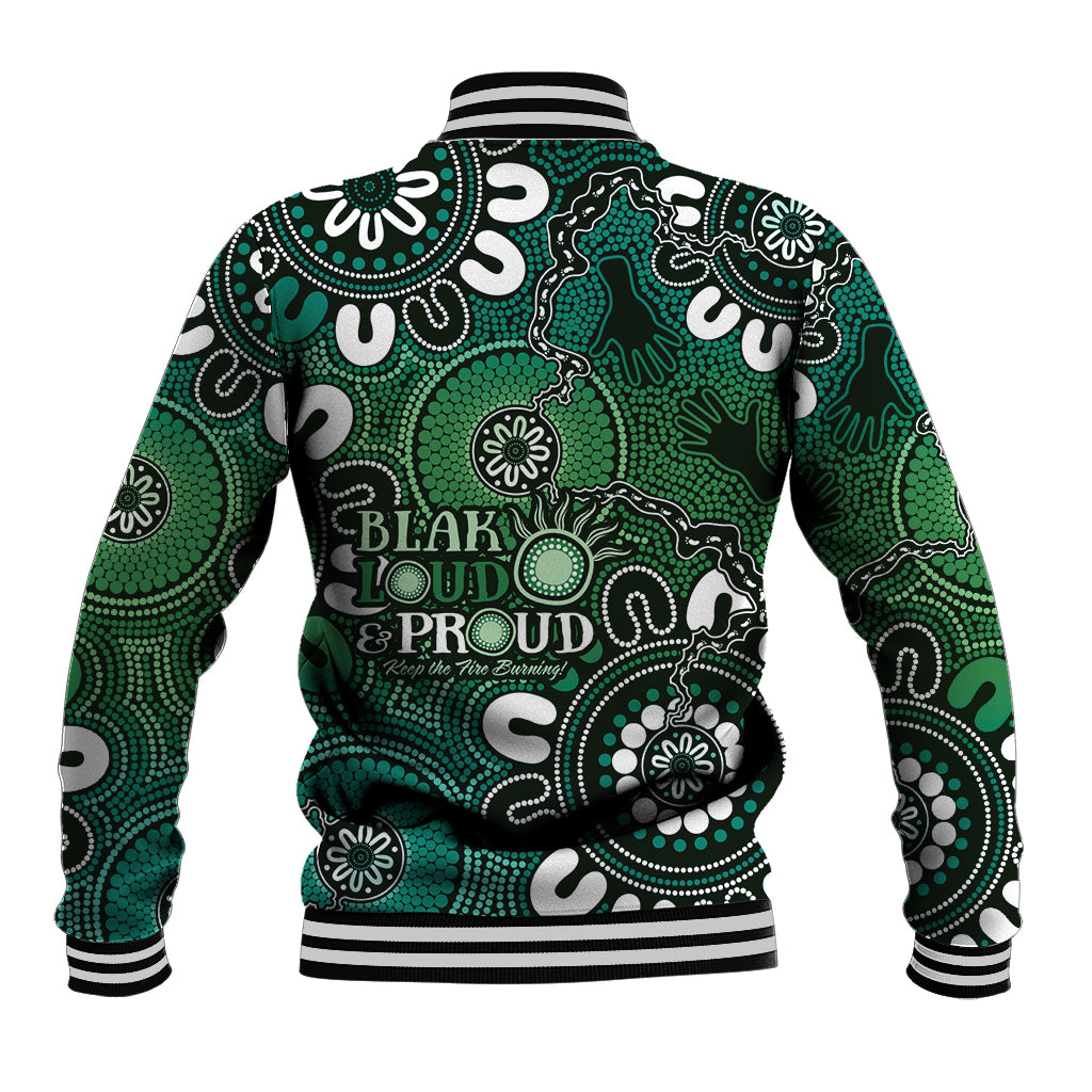 NAIDOC Week 2024 Fire Burning Baseball Jacket Aboriginal Dots Green Art