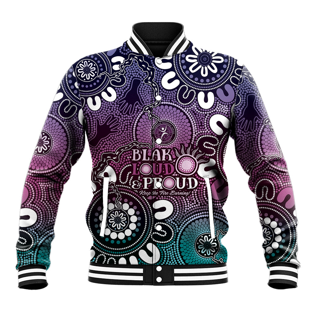 NAIDOC Week 2024 Fire Burning Baseball Jacket Aboriginal Dots Pink Art