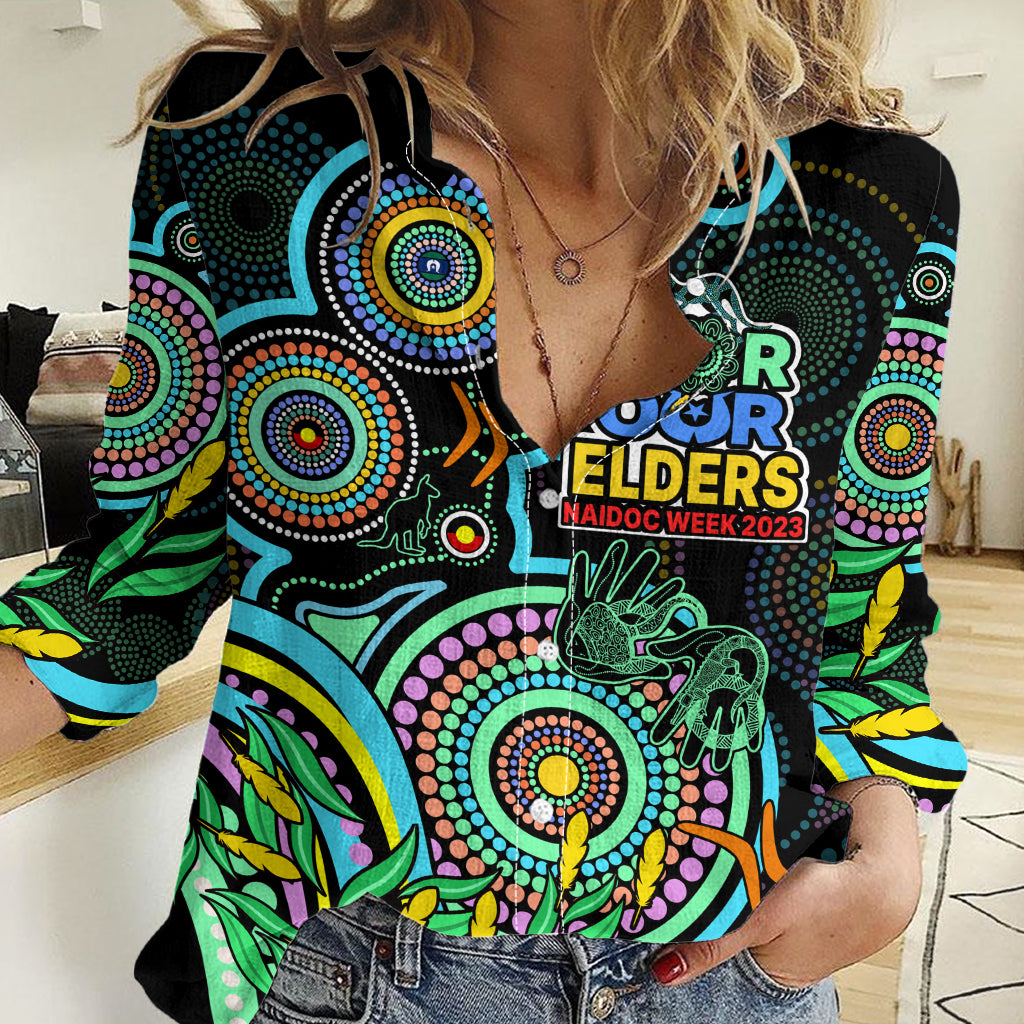 NAIDOC Week 2023 Women Casual Shirt Indigenous Tribal Ver.02 - Aqua LT9