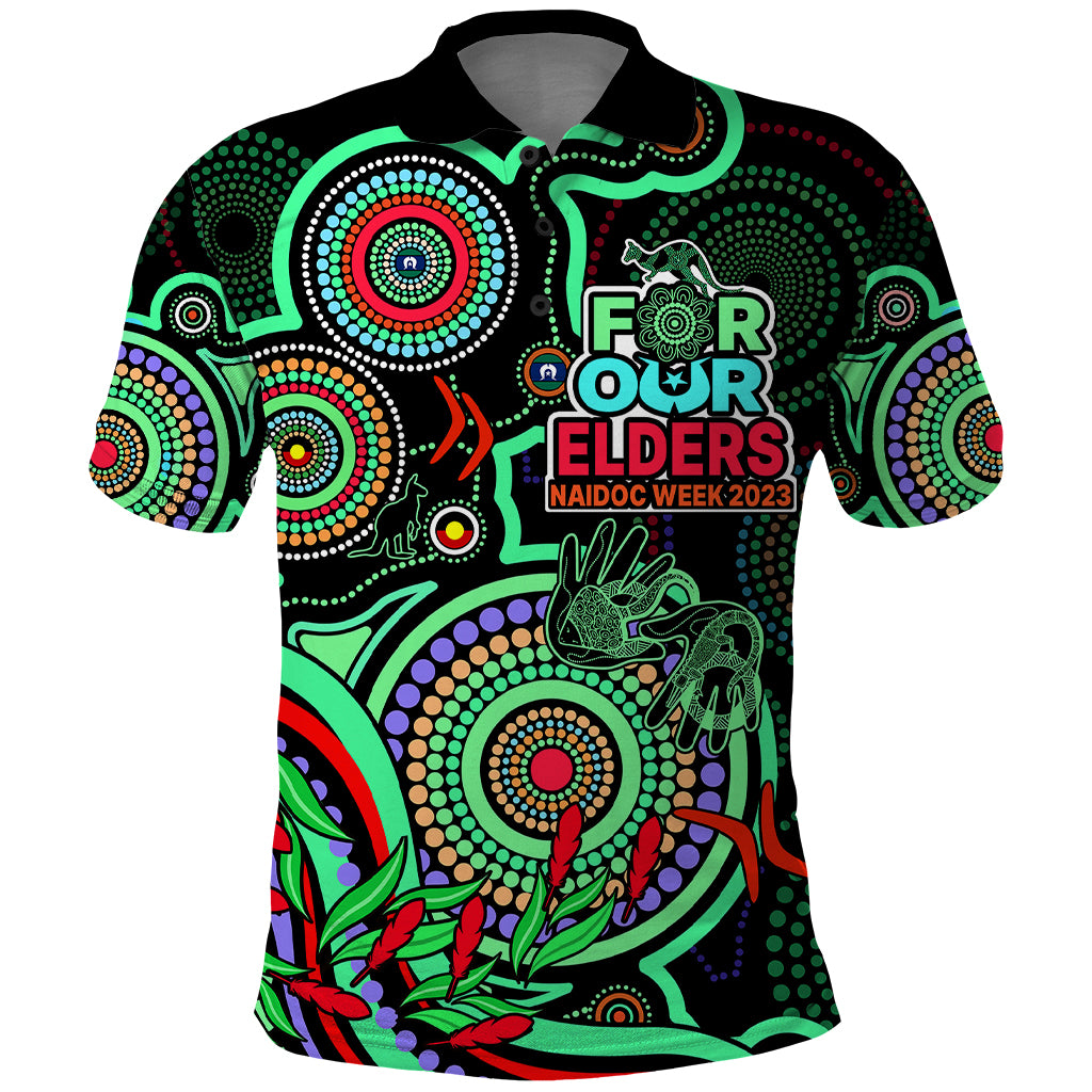 naidoc-week-2023-polo-shirt-indigenous-tribal-ver02-green