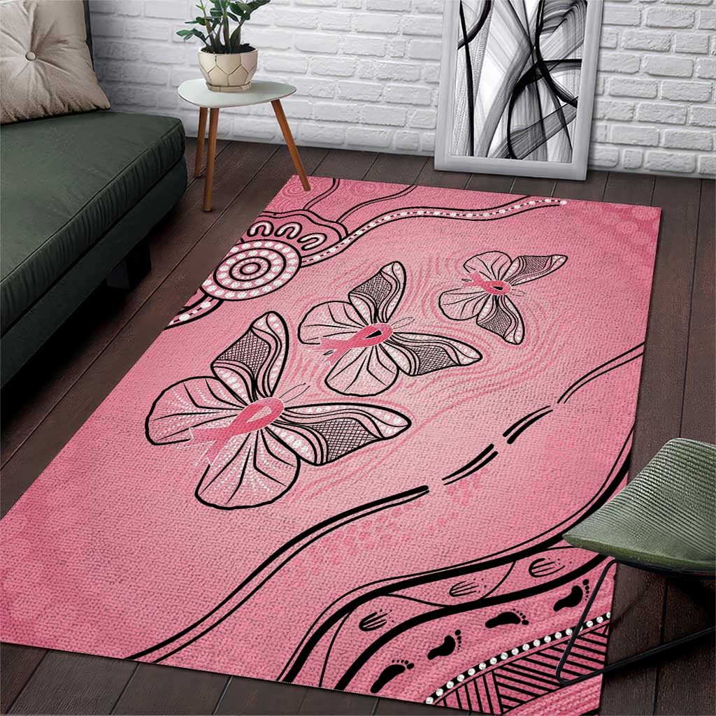 Pink Aboriginal Butterfly Ribbon Cancer Area Rug