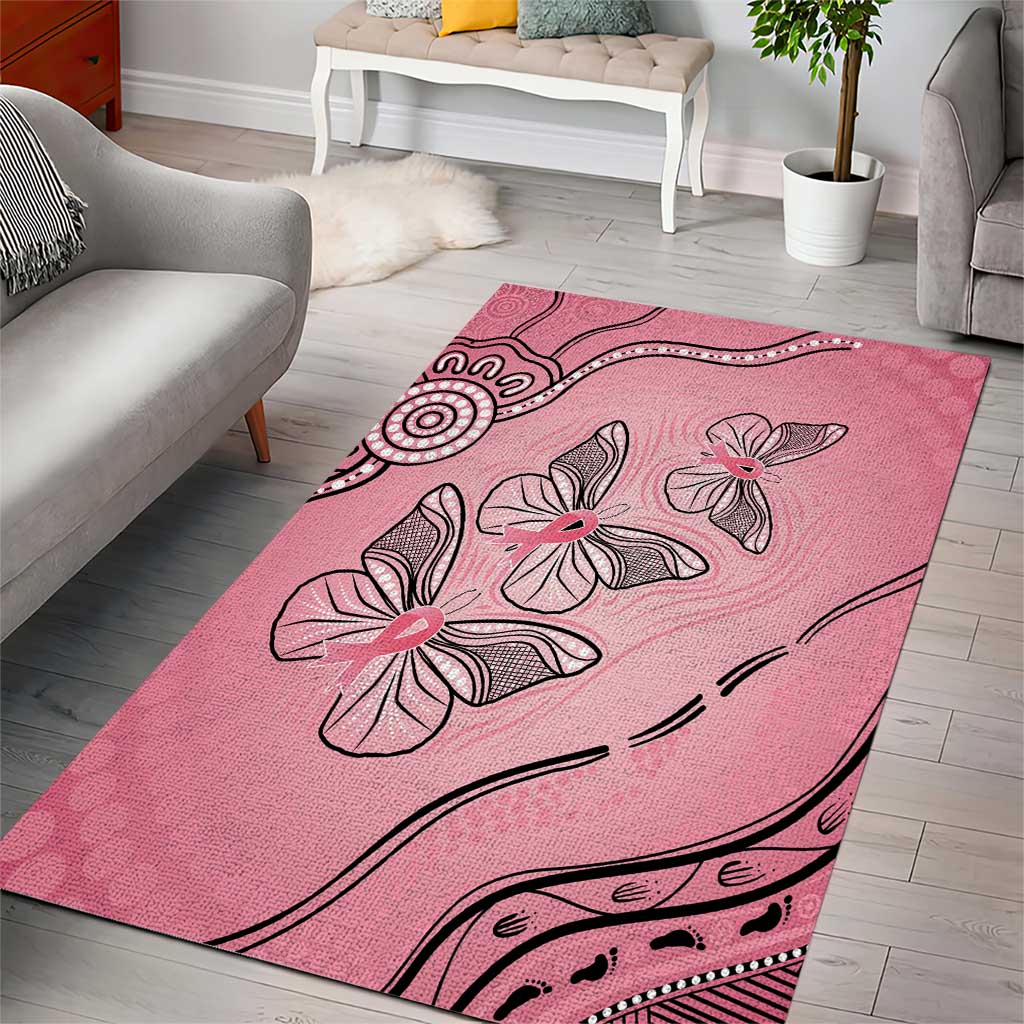 Pink Aboriginal Butterfly Ribbon Cancer Area Rug