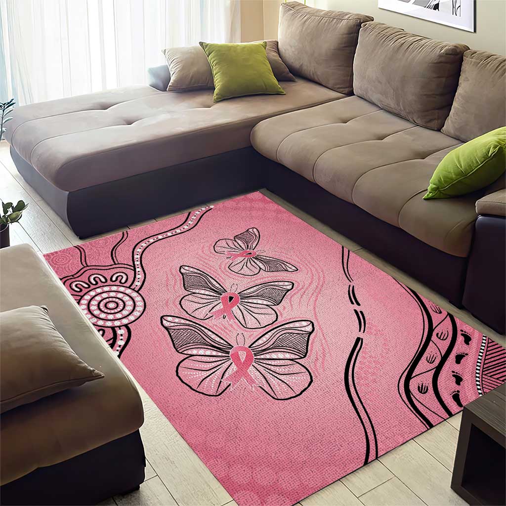 Pink Aboriginal Butterfly Ribbon Cancer Area Rug