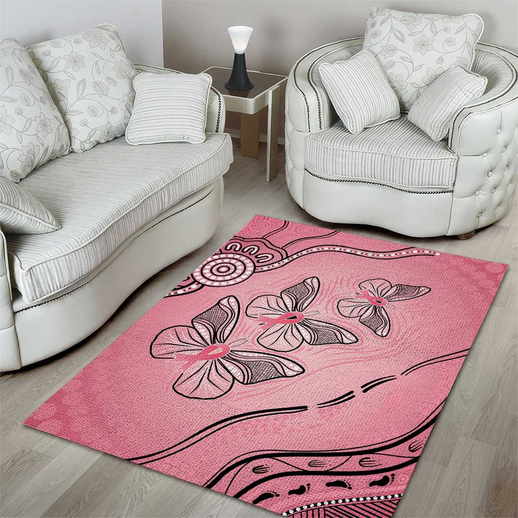 Pink Aboriginal Butterfly Ribbon Cancer Area Rug