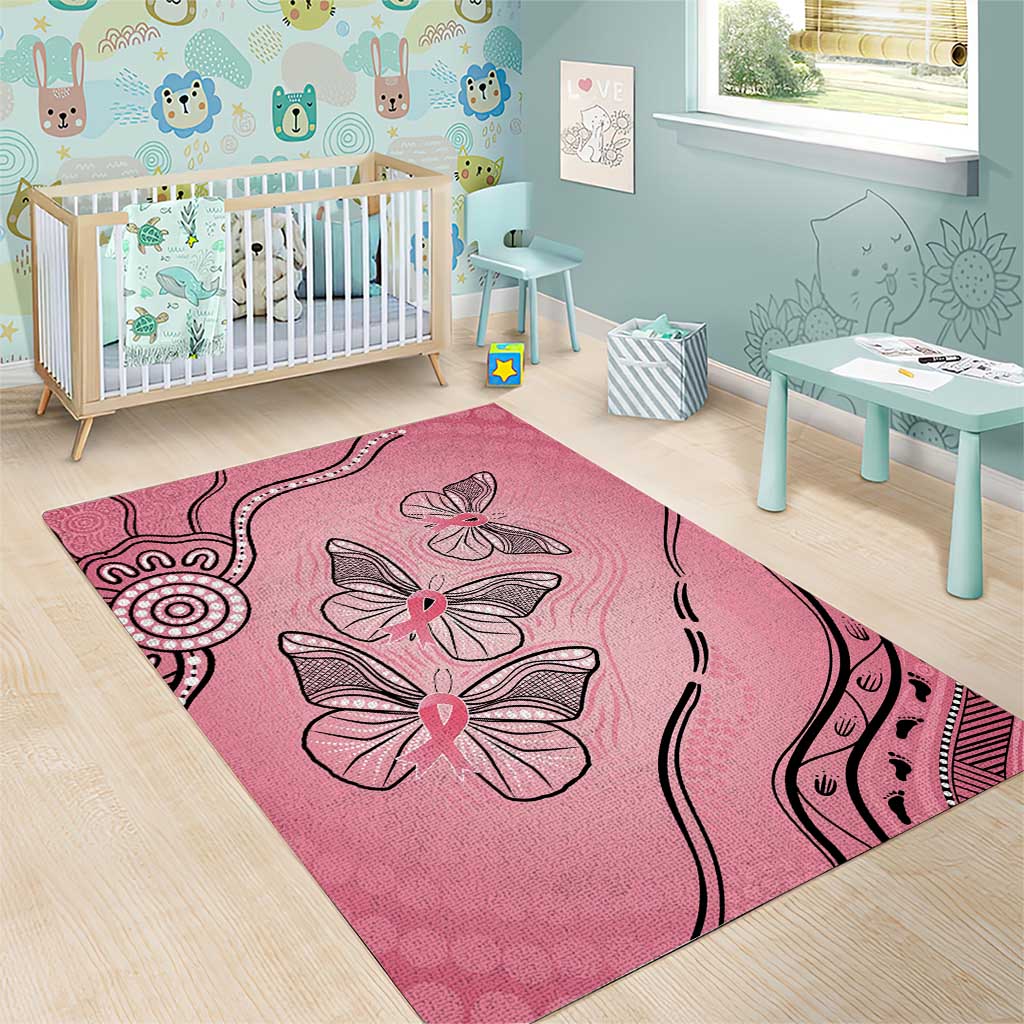 Pink Aboriginal Butterfly Ribbon Cancer Area Rug