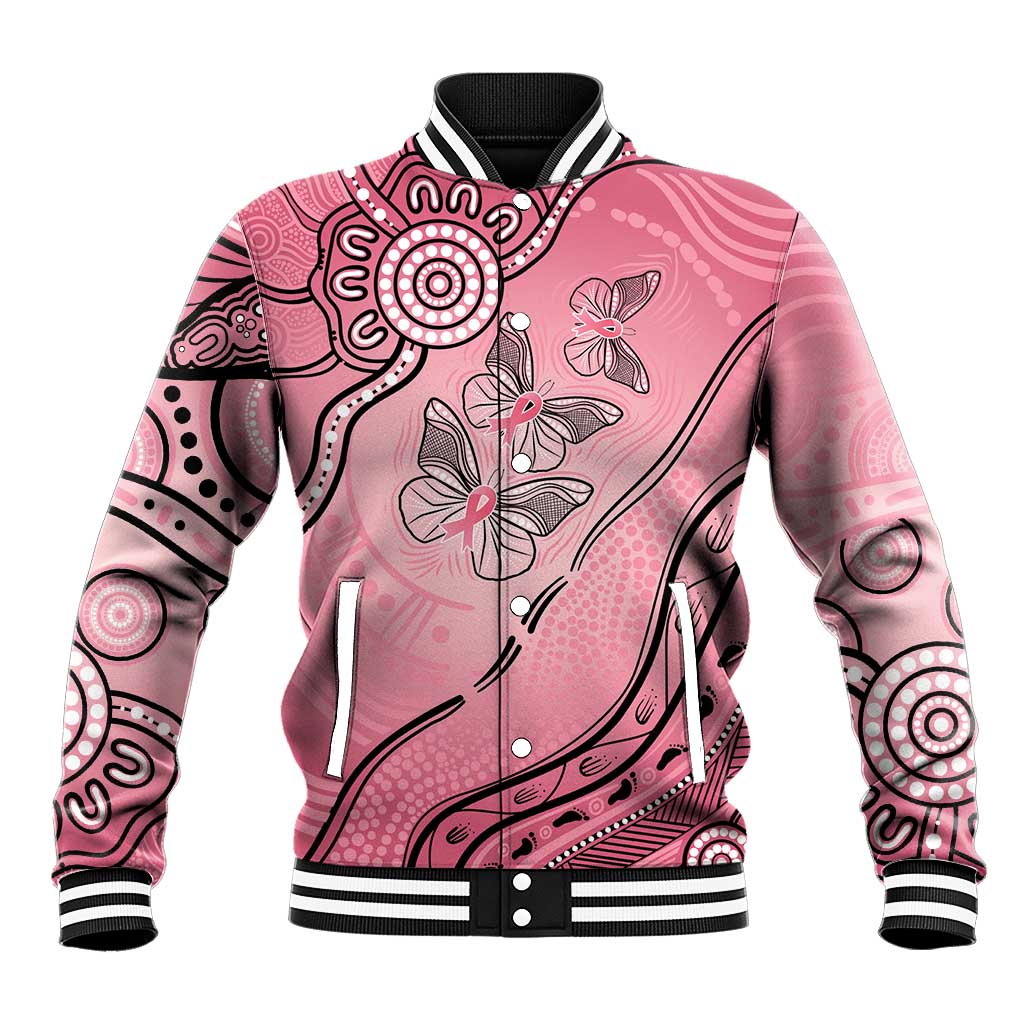 Pink Aboriginal Butterfly Ribbon Cancer Baseball Jacket