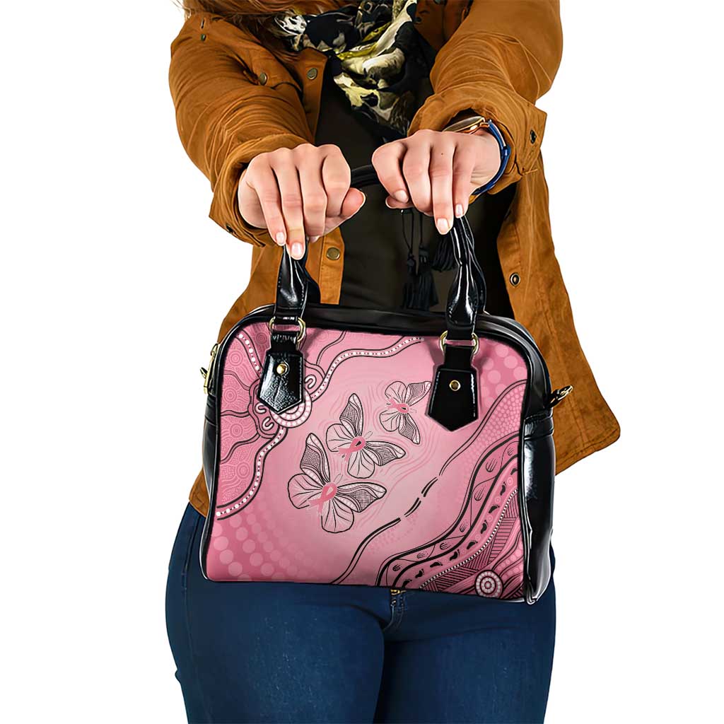 Pink Aboriginal Butterfly Ribbon Cancer Shoulder Handbag