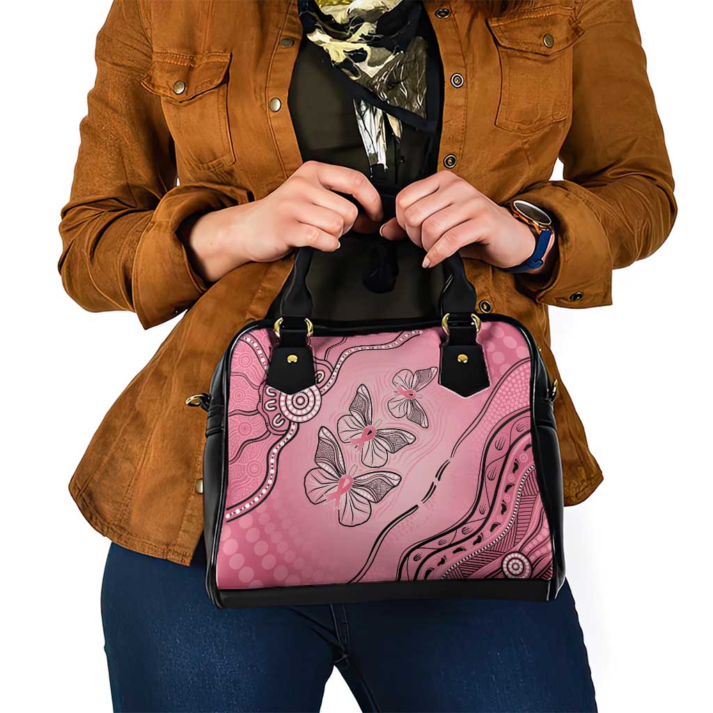 Pink Aboriginal Butterfly Ribbon Cancer Shoulder Handbag