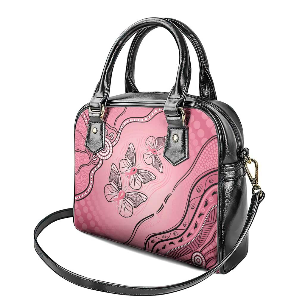 Pink Aboriginal Butterfly Ribbon Cancer Shoulder Handbag