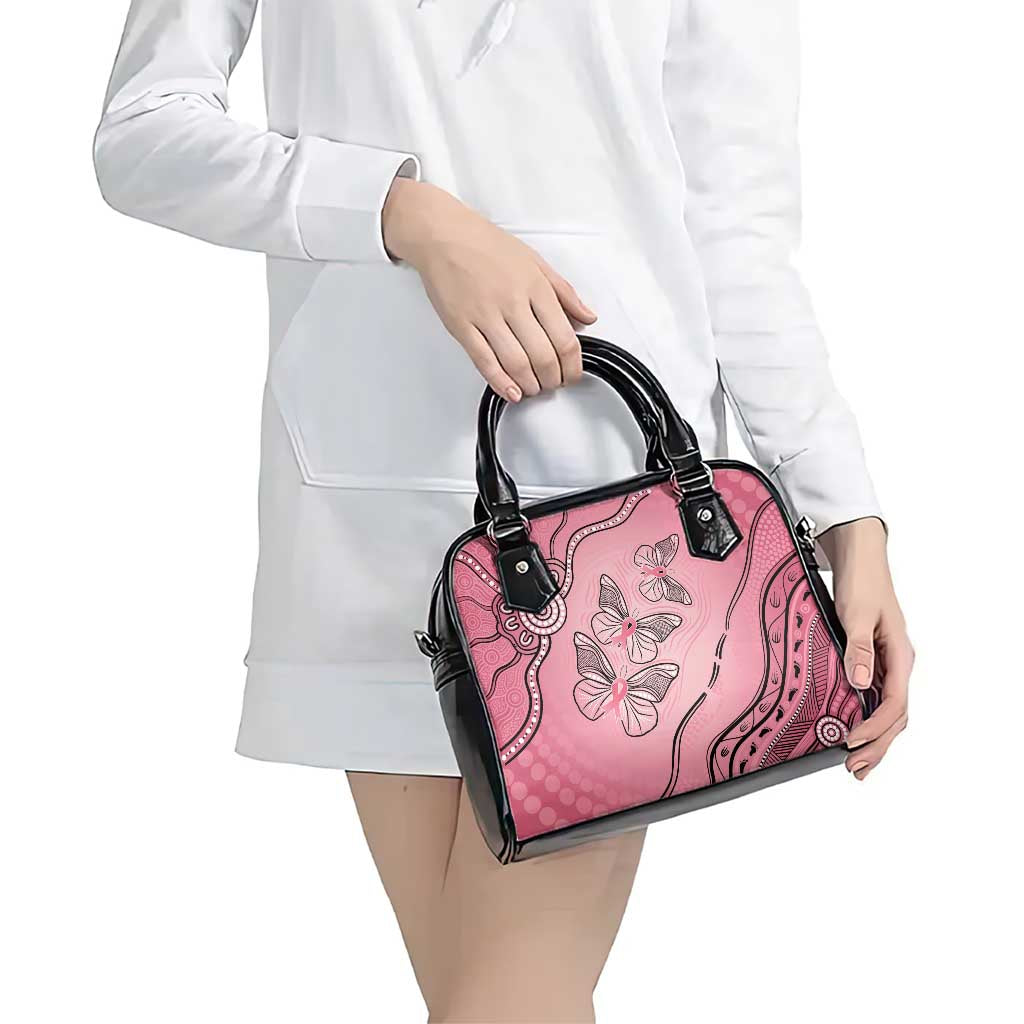 Pink Aboriginal Butterfly Ribbon Cancer Shoulder Handbag