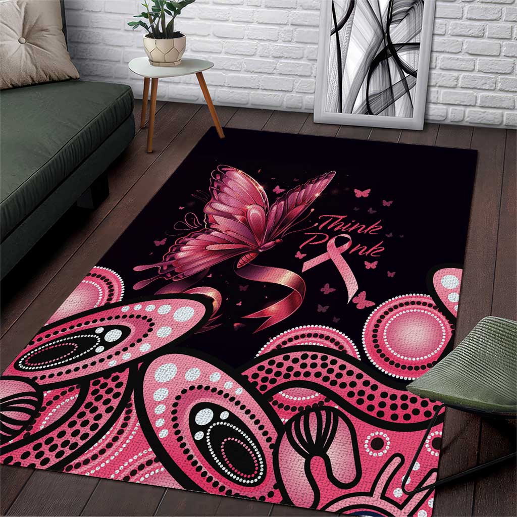 Think Pink Butterfly Ribbon Aboriginal Art Area Rug