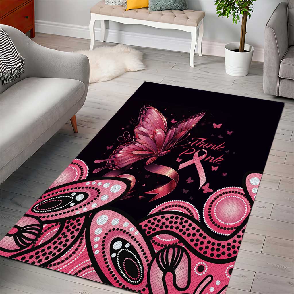 Think Pink Butterfly Ribbon Aboriginal Art Area Rug