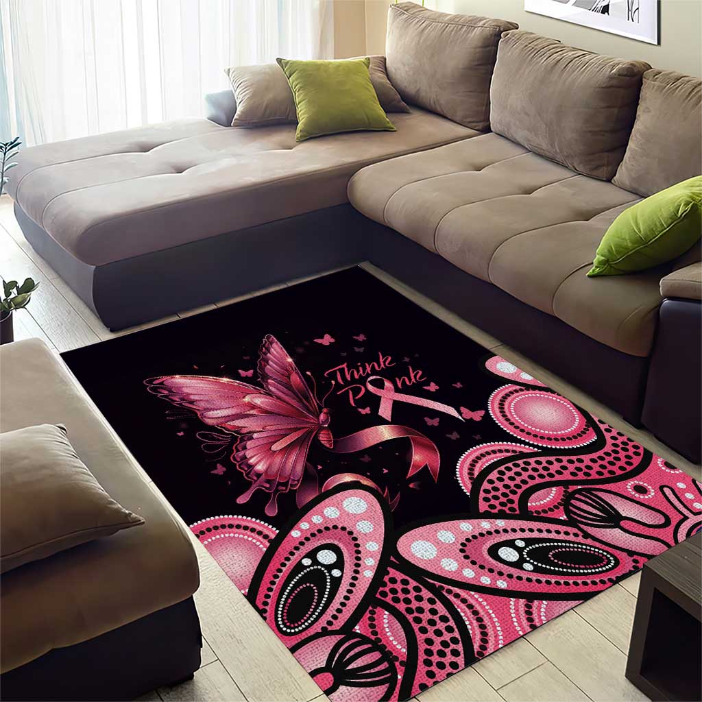 Think Pink Butterfly Ribbon Aboriginal Art Area Rug