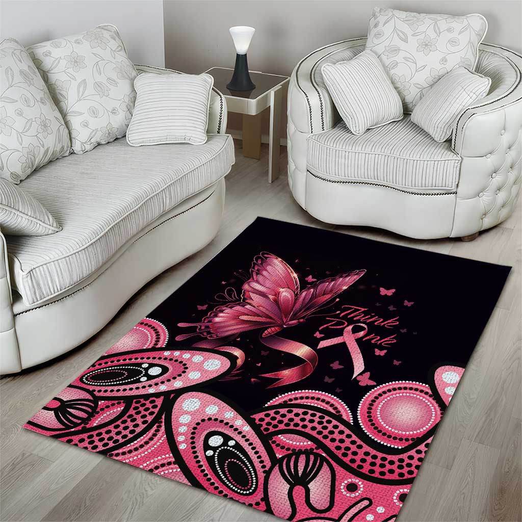 Think Pink Butterfly Ribbon Aboriginal Art Area Rug