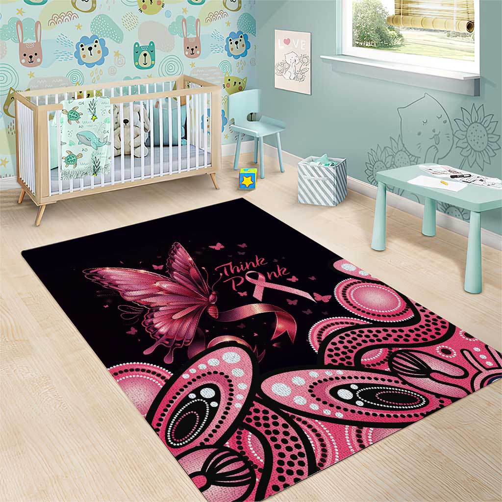 Think Pink Butterfly Ribbon Aboriginal Art Area Rug