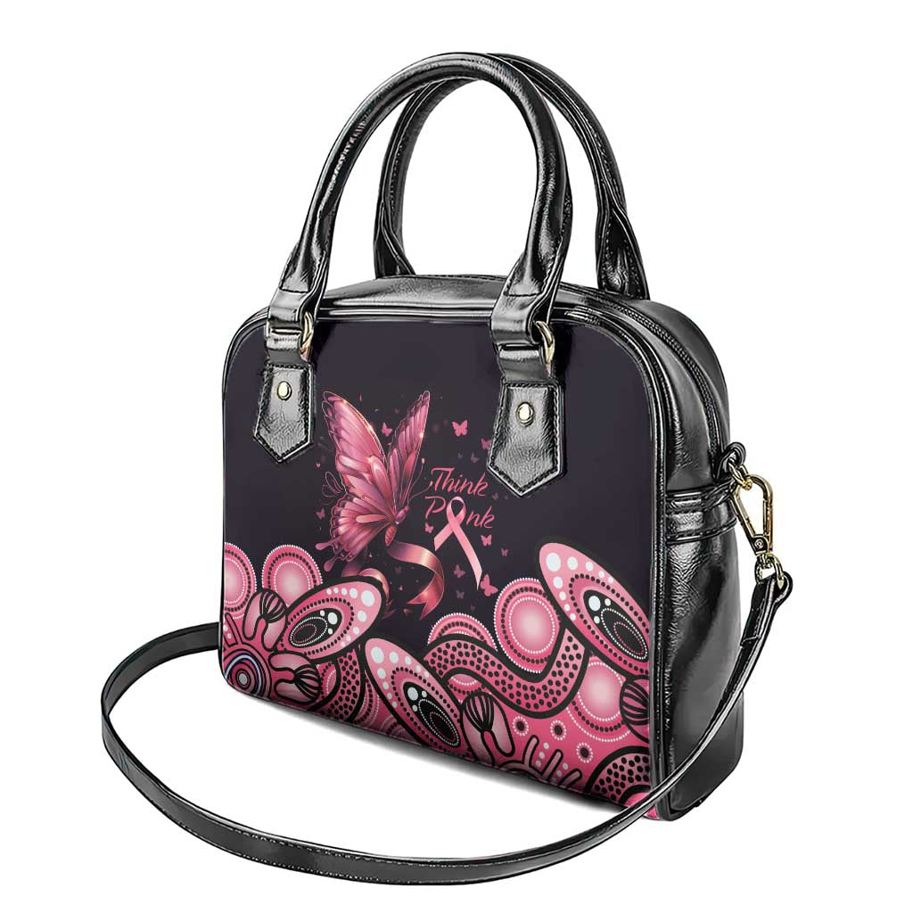 Think Pink Butterfly Ribbon Aboriginal Art Shoulder Handbag