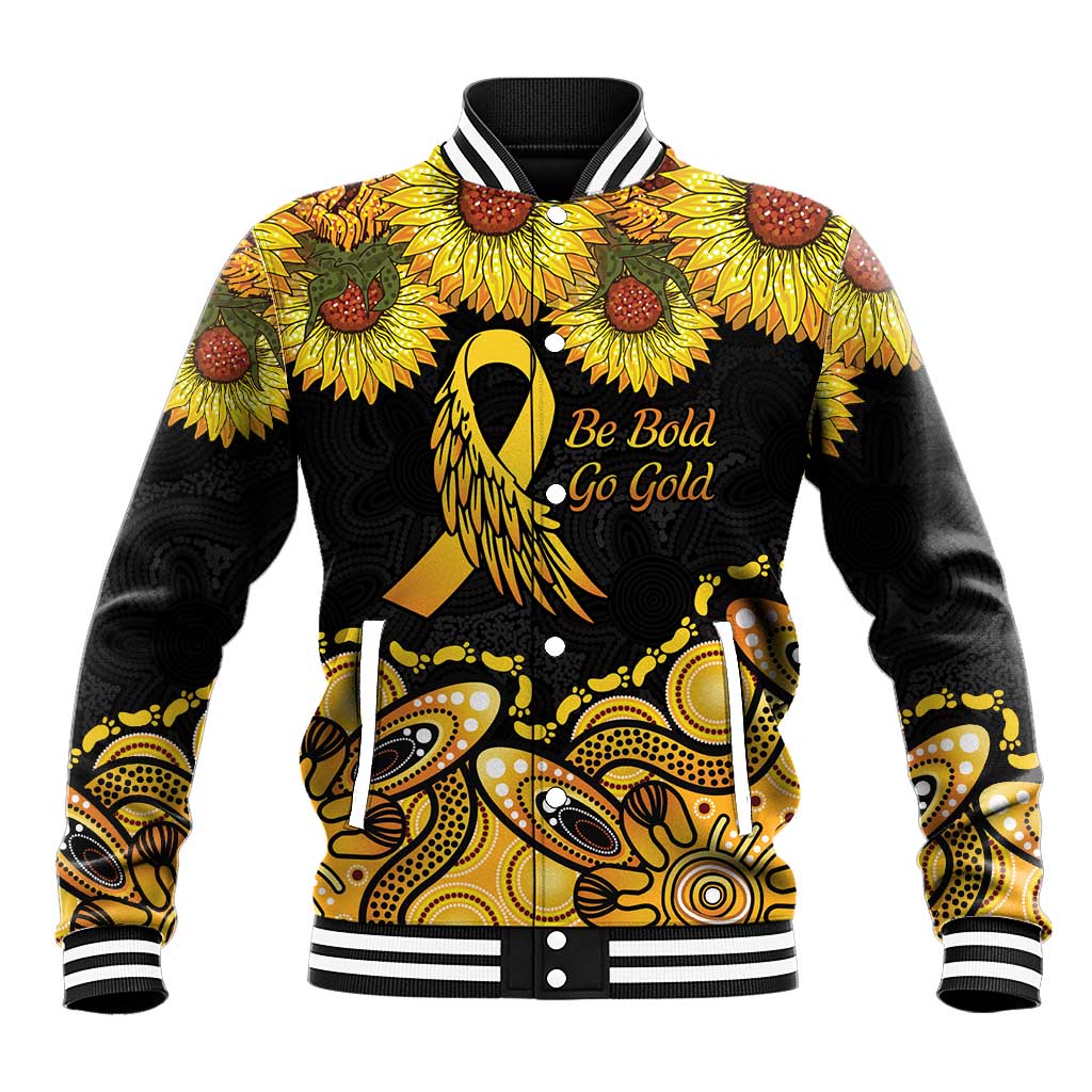 Be Bold Go Gold Aboriginal Ribbon Childhood Personalised Baseball Jacket