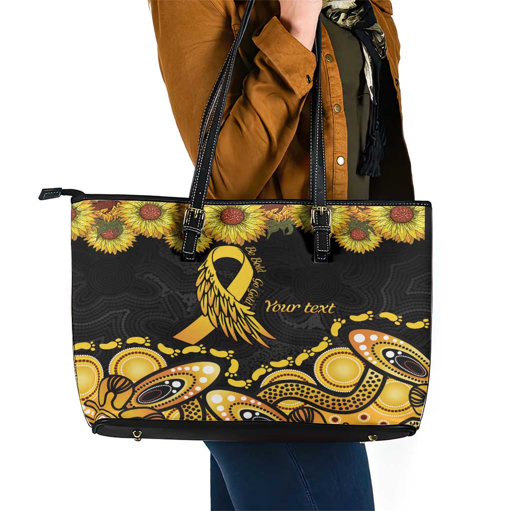 Be Bold Go Gold Aboriginal Ribbon Childhood Personalised Leather Tote Bag