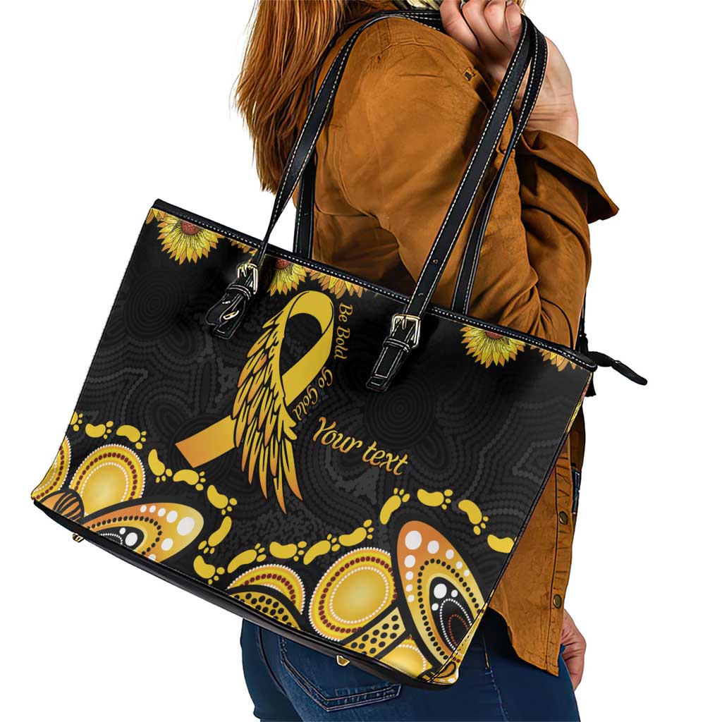 Be Bold Go Gold Aboriginal Ribbon Childhood Personalised Leather Tote Bag