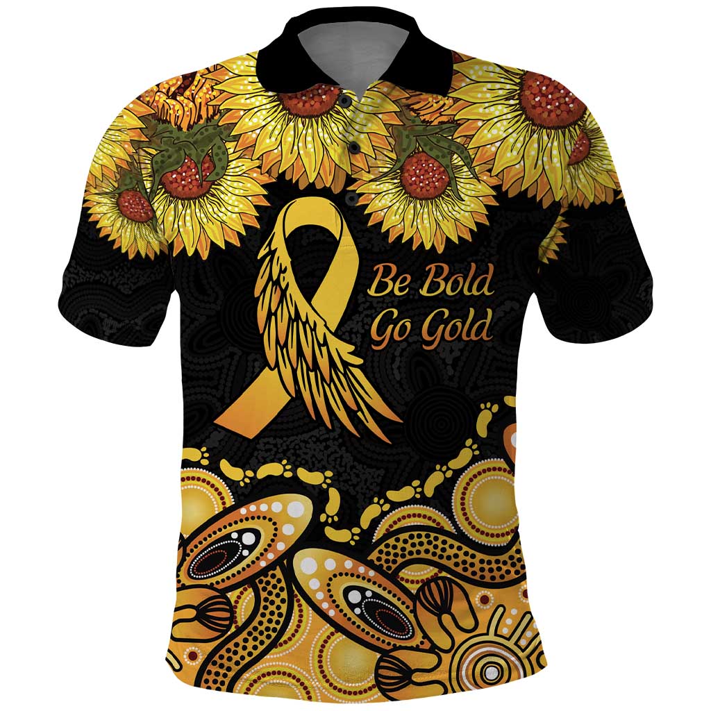 Be Bold Go Gold Aboriginal Ribbon Childhood Personalised Polo Shirt