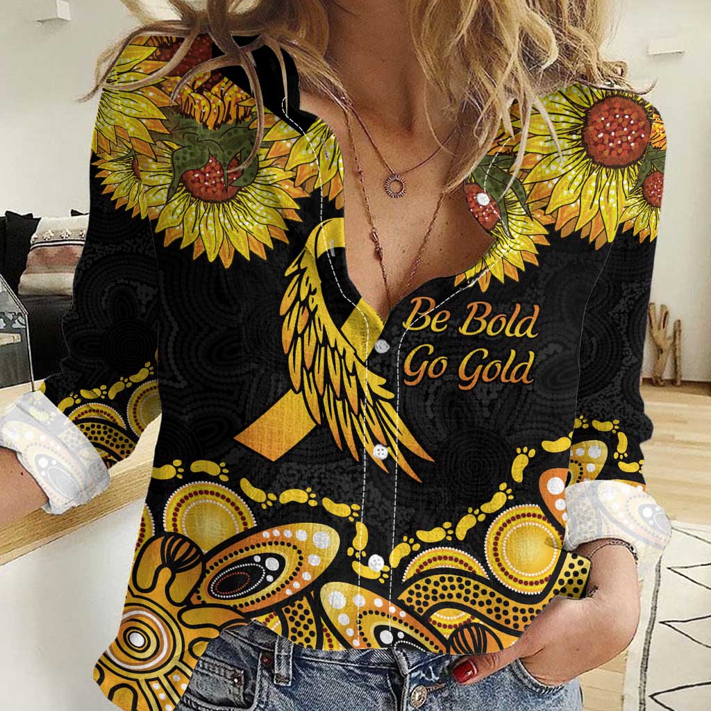 Be Bold Go Gold Aboriginal Ribbon Childhood Personalised Women Casual Shirt LT9