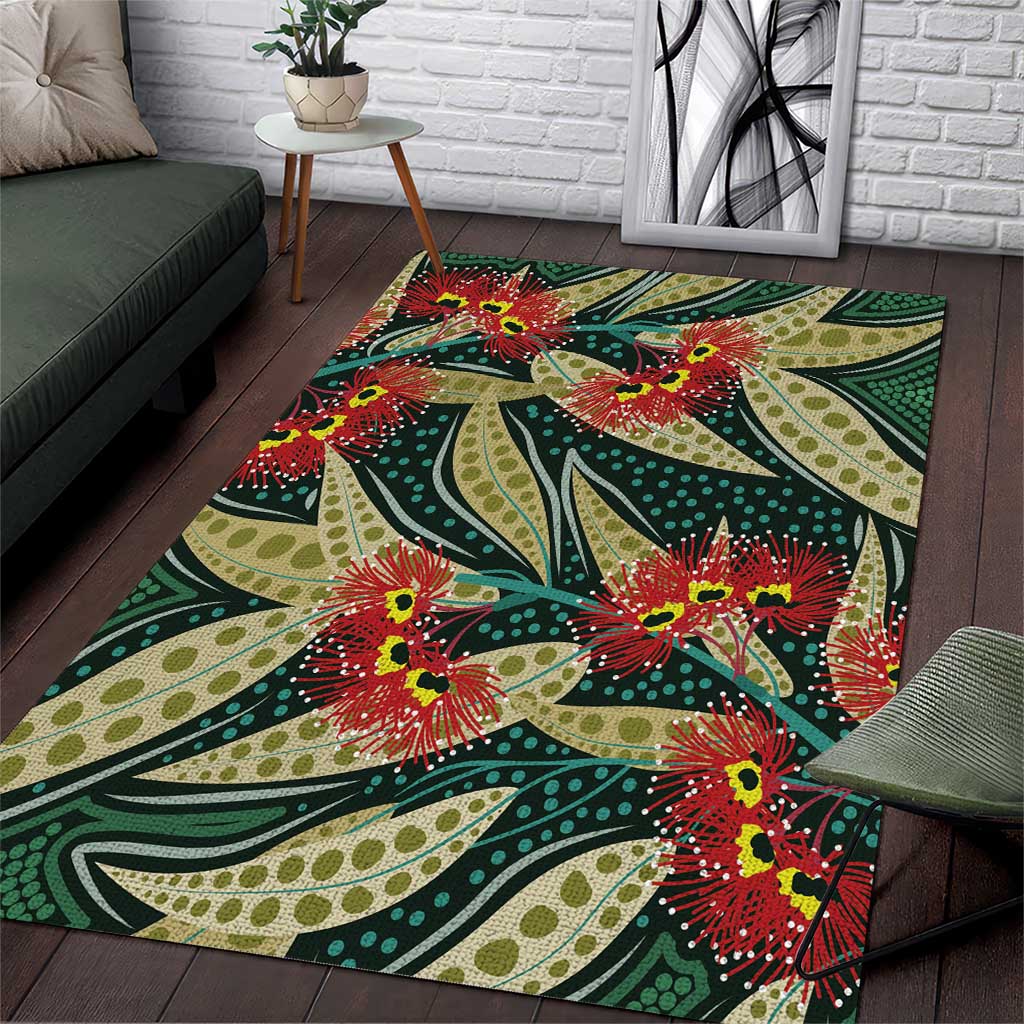 Australian Native Eucalyptus Plant Area Rug Aboriginal Dot Art