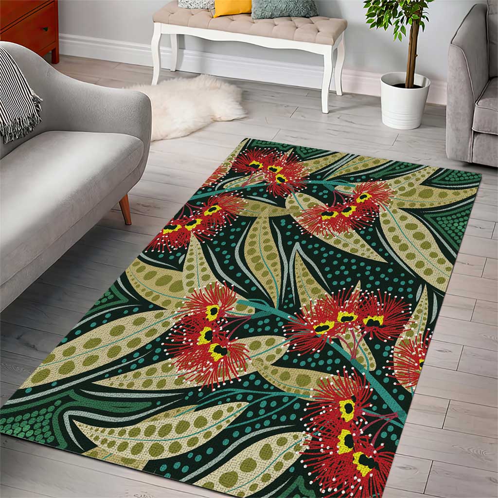 Australian Native Eucalyptus Plant Area Rug Aboriginal Dot Art