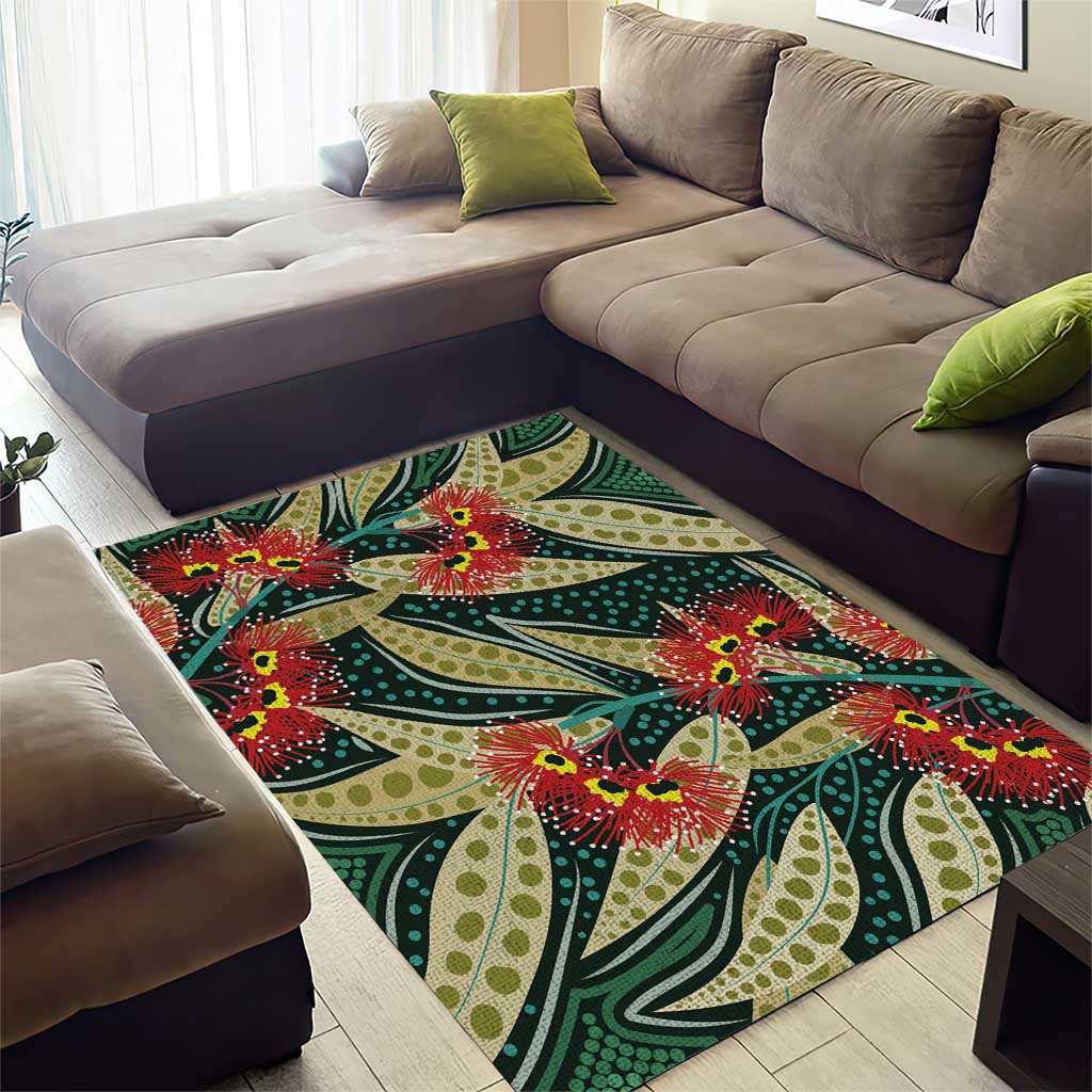 Australian Native Eucalyptus Plant Area Rug Aboriginal Dot Art