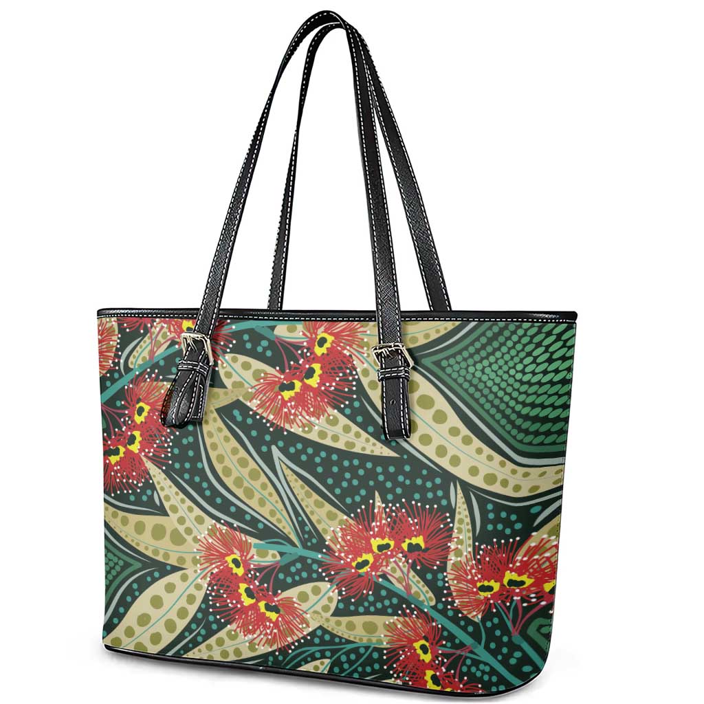 Australian Native Eucalyptus Plant Leather Tote Bag Aboriginal Dot Art