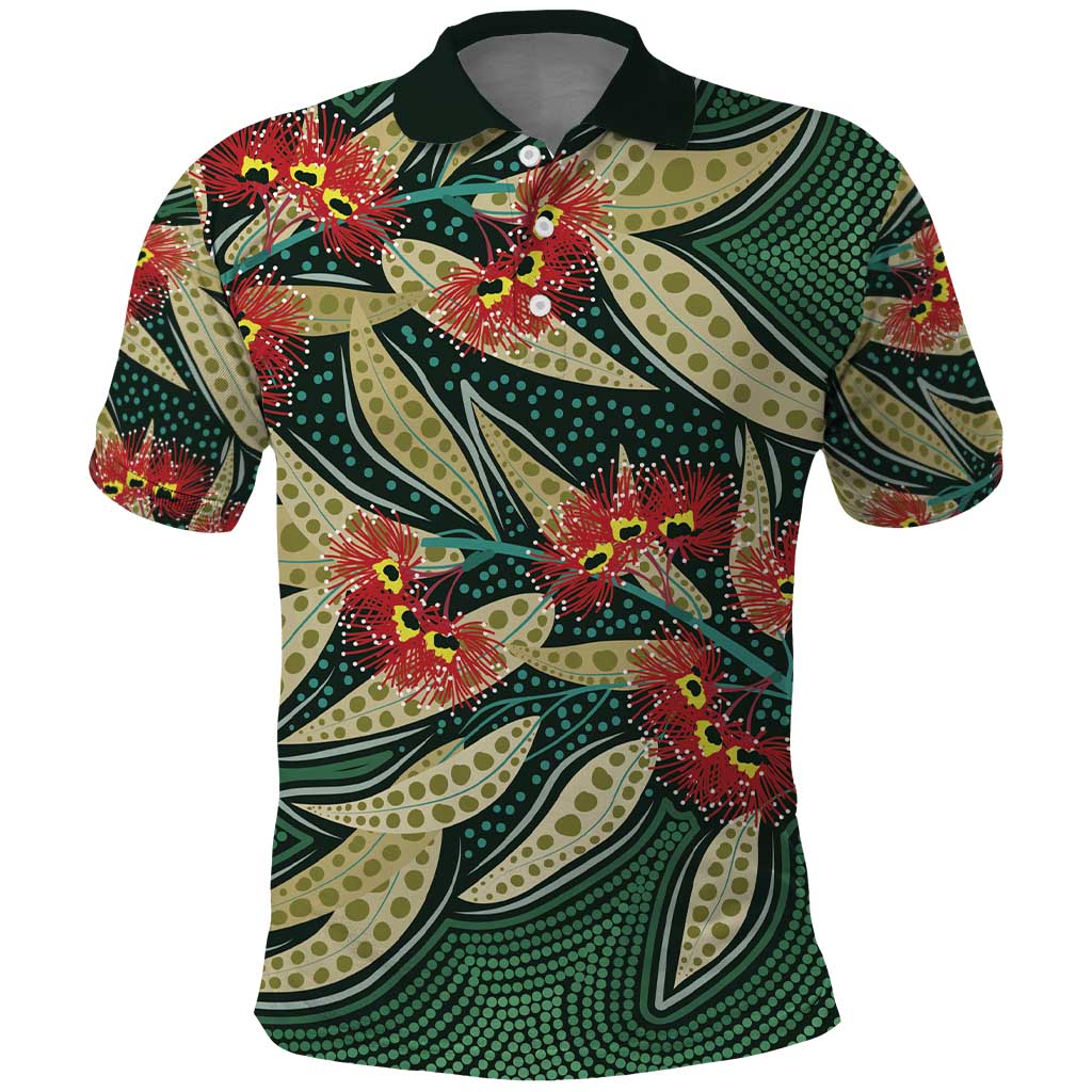 Australian Native Eucalyptus Plant Polo Shirt Aboriginal Dot Art