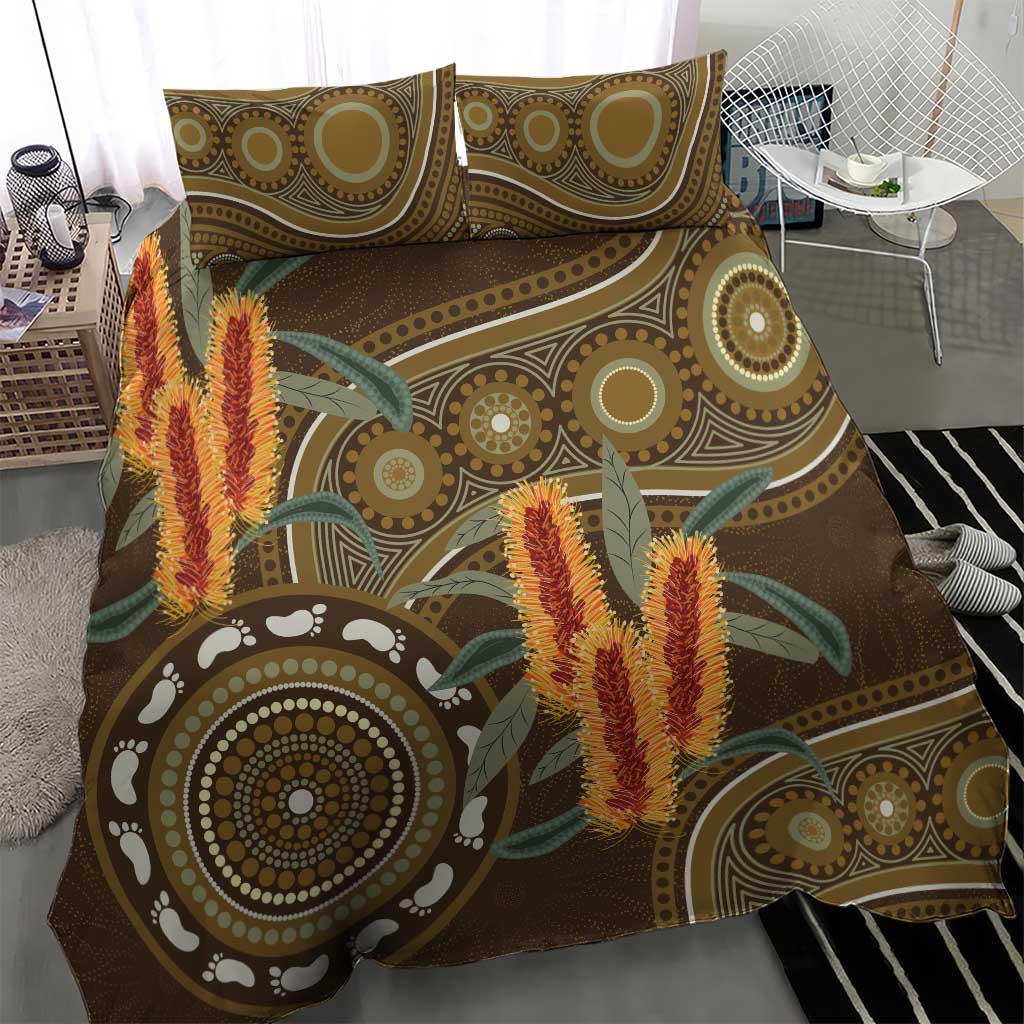 Australian Yellow Banksia Flowers Bedding Set Aboriginal Dot Art