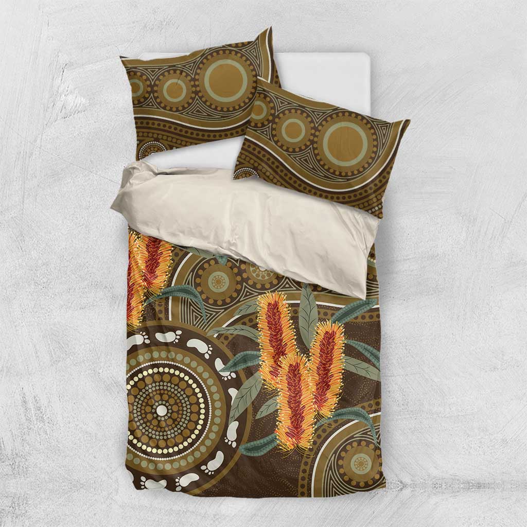 Australian Yellow Banksia Flowers Bedding Set Aboriginal Dot Art