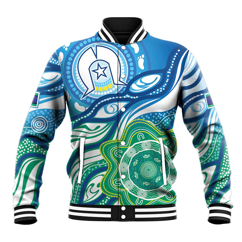 Torres Strait Islander Baseball Jacket Aboriginal Blue Art