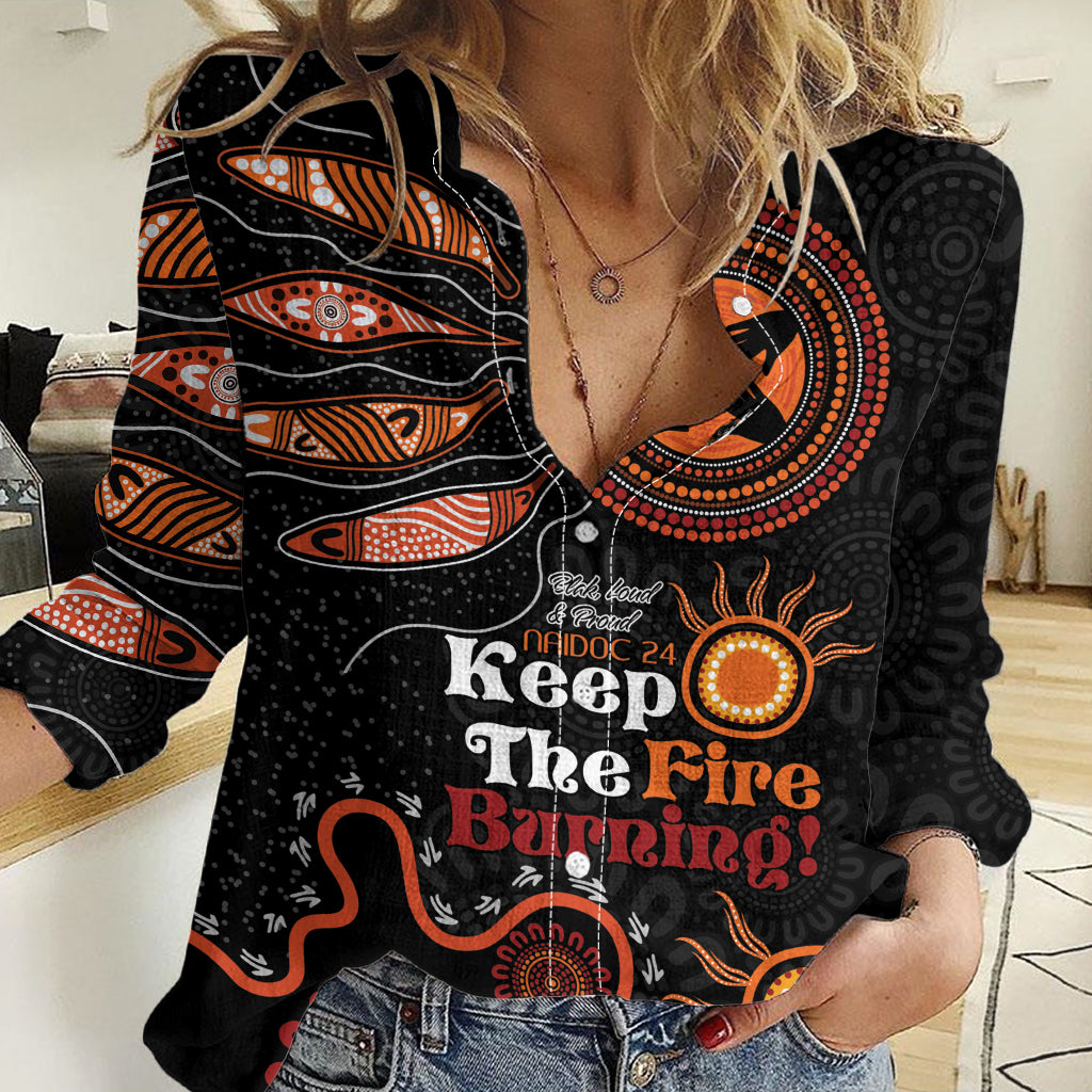 Australia NAIDOC 2024 Women Casual Shirt Keep the Fire Burning Aboriginal Art