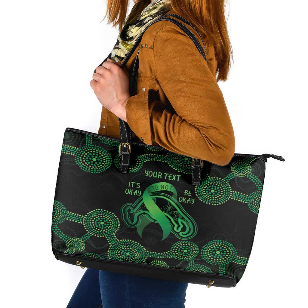 Green Kangaroo Ribbon Aboriginal Personalised Leather Tote Bag Depression Awareness