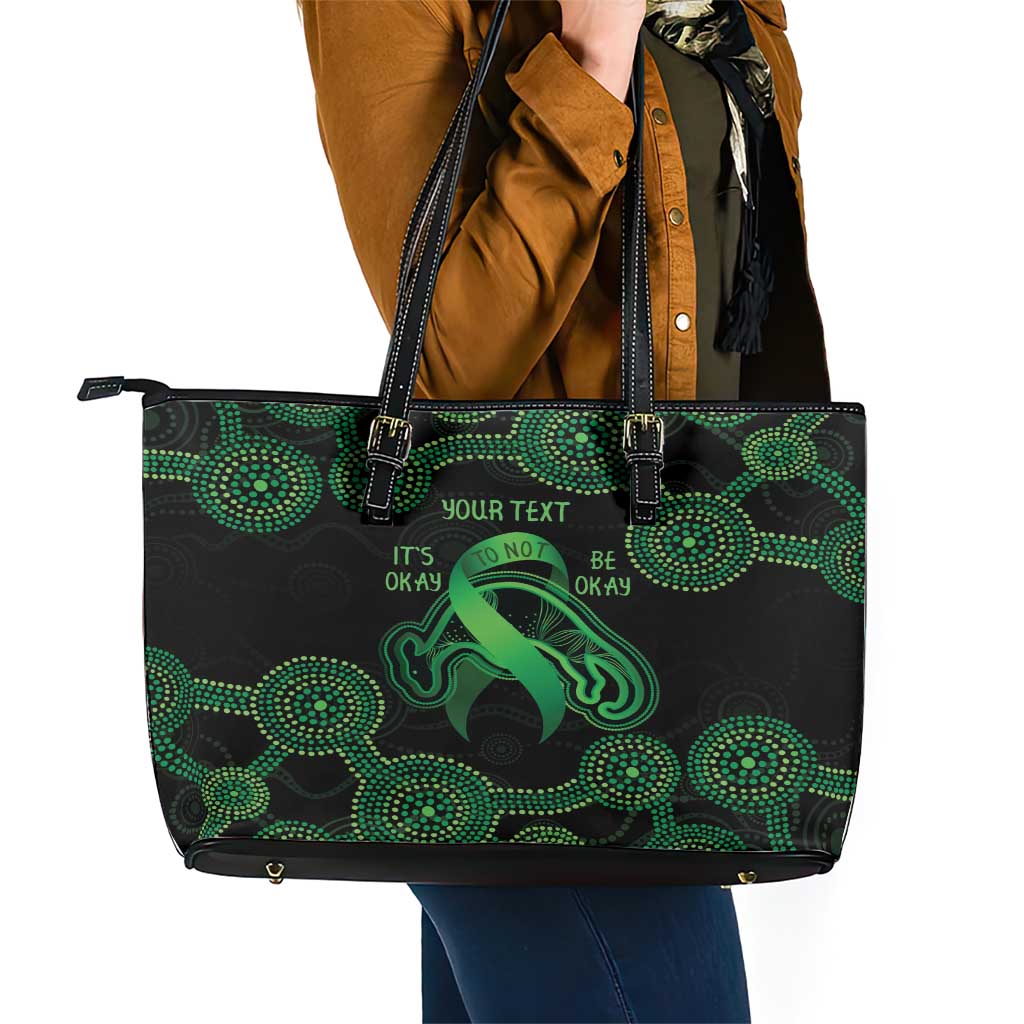 Green Kangaroo Ribbon Aboriginal Personalised Leather Tote Bag Depression Awareness