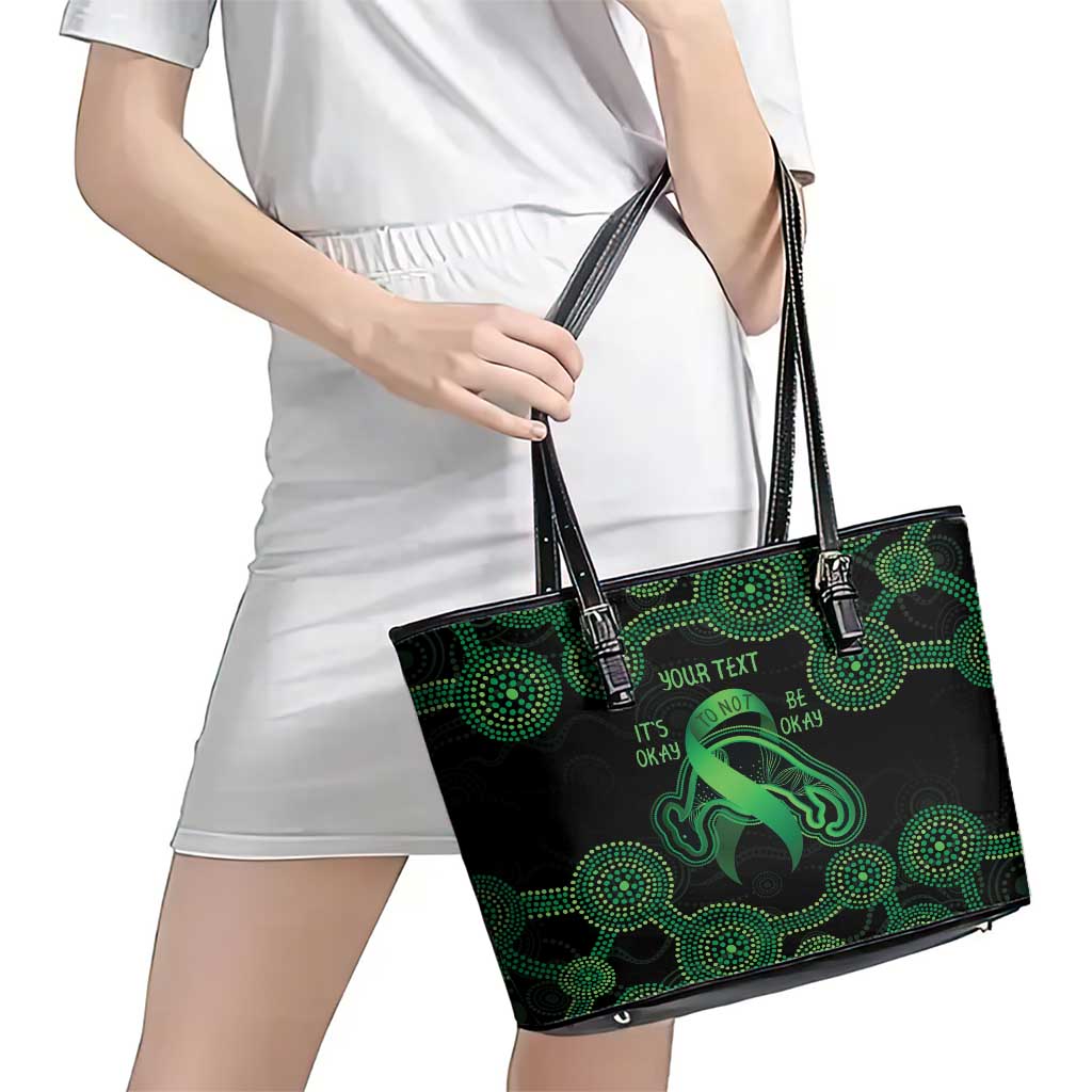 Green Kangaroo Ribbon Aboriginal Personalised Leather Tote Bag Depression Awareness