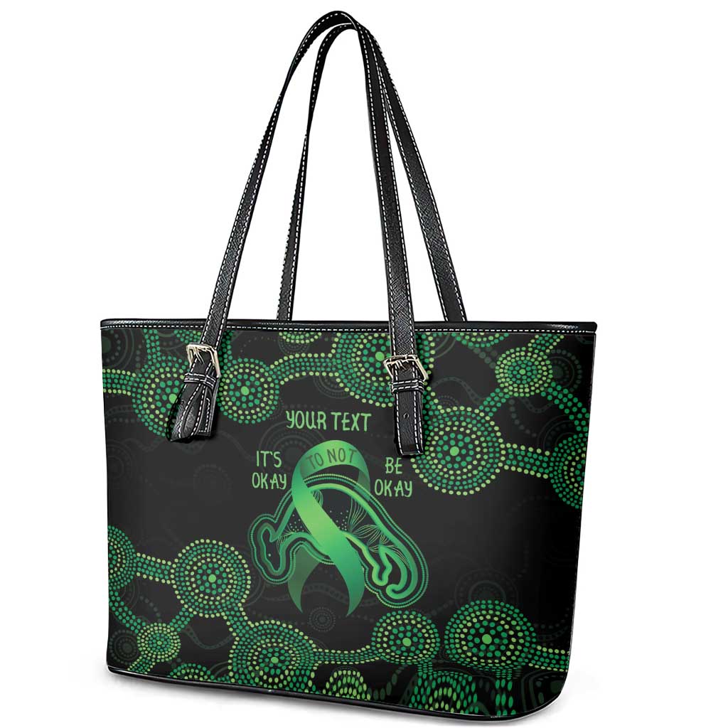 Green Kangaroo Ribbon Aboriginal Personalised Leather Tote Bag Depression Awareness