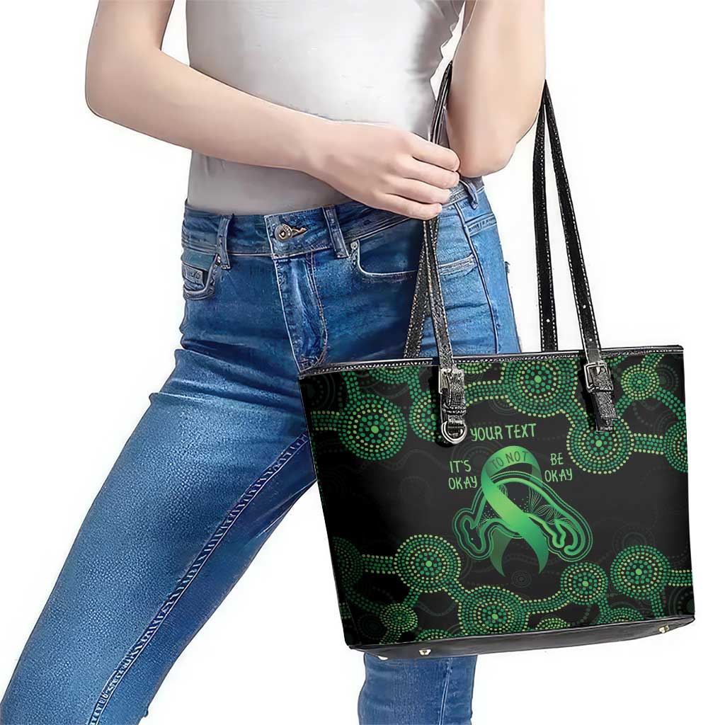 Green Kangaroo Ribbon Aboriginal Personalised Leather Tote Bag Depression Awareness