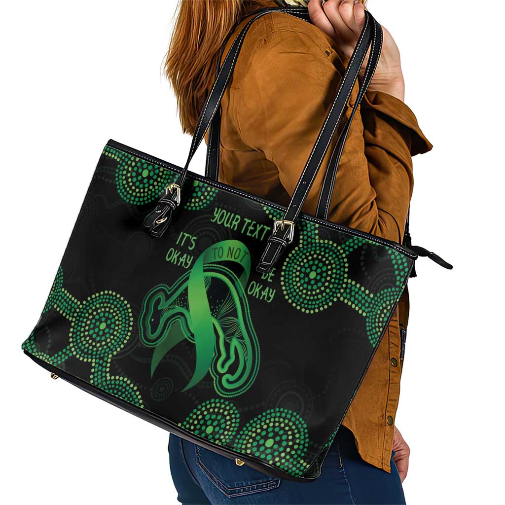 Green Kangaroo Ribbon Aboriginal Personalised Leather Tote Bag Depression Awareness