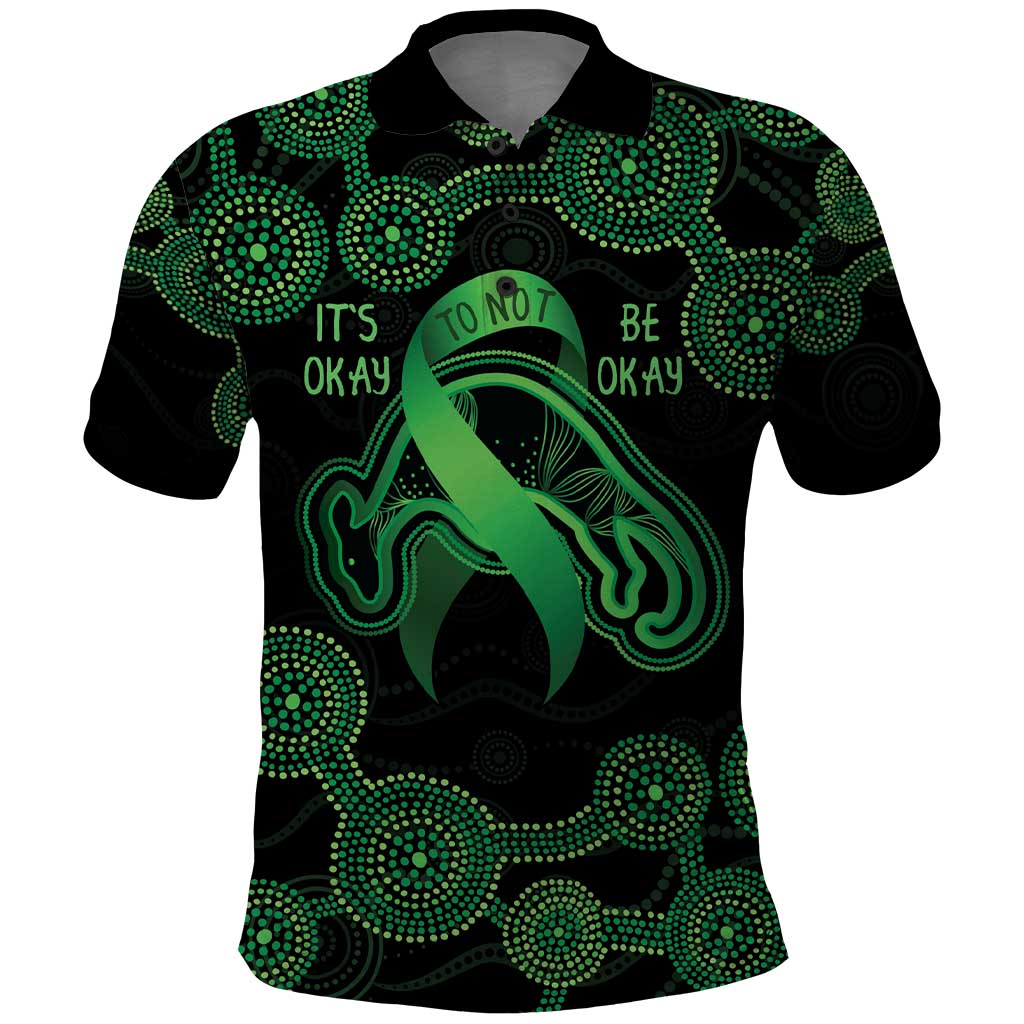 Green Kangaroo Ribbon Aboriginal Personalised Polo Shirt Depression Awareness