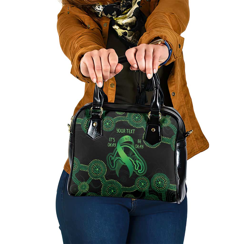 Green Kangaroo Ribbon Aboriginal Personalised Shoulder Handbag Depression Awareness