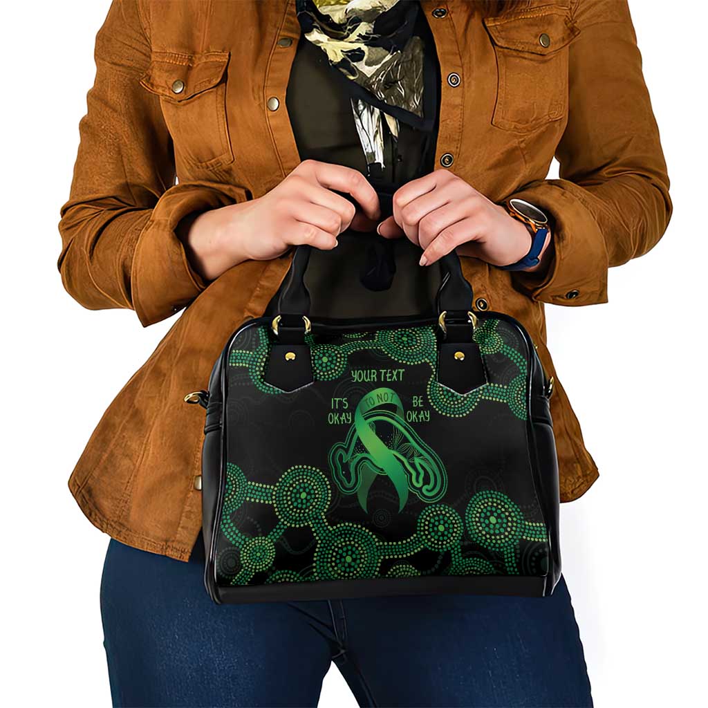 Green Kangaroo Ribbon Aboriginal Personalised Shoulder Handbag Depression Awareness