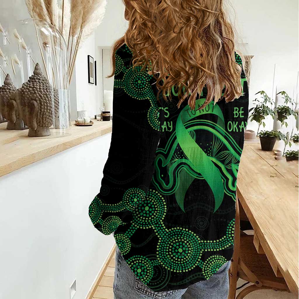 Green Kangaroo Ribbon Aboriginal Personalised Women Casual Shirt Depression Awareness